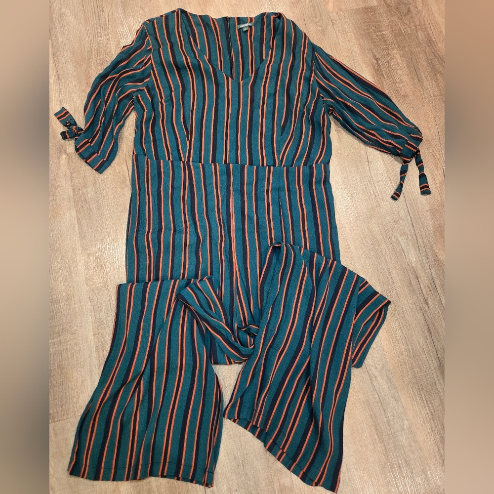 Elbow Tie V Neck Jumpsuit Striped WILD FABLE Size 1x